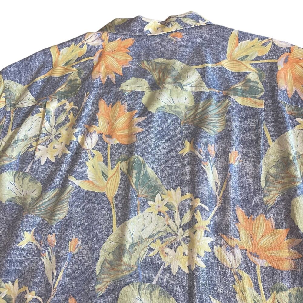 Tommy Bahama XL Mens 100% Silk Hawaiian Shirt Button Up Blue Floral Resort Camp - Picture 11 of 14
